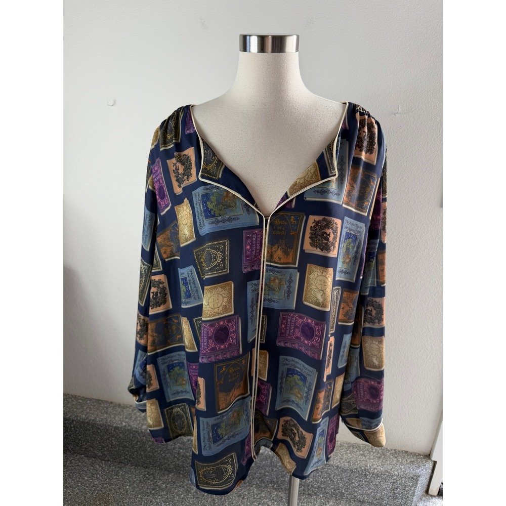 ModCloth Womens Plus 3X Co host Tunic Top Book Worm Teacher Long Sleeve Blouse